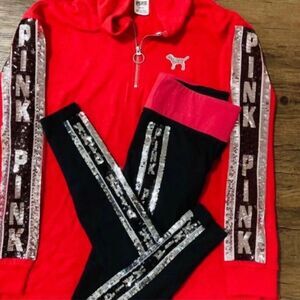 Victoria's Secret Pink Bling Red outfit set M